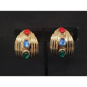 Vintage 80s 90s Cabochon Clip On Earrings Ciner Vibes!!